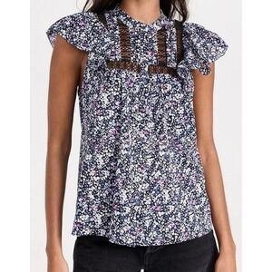 Rails Louella Midnight Hyacinth Ruffle Sleeve‎ Blouse Top S NWT